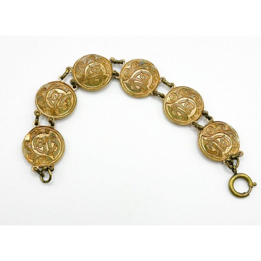 Vintage Goldtone Celtic‎ Tara Ware Colorful Enamel Bracelet 7.5” - Picture 4 of 9